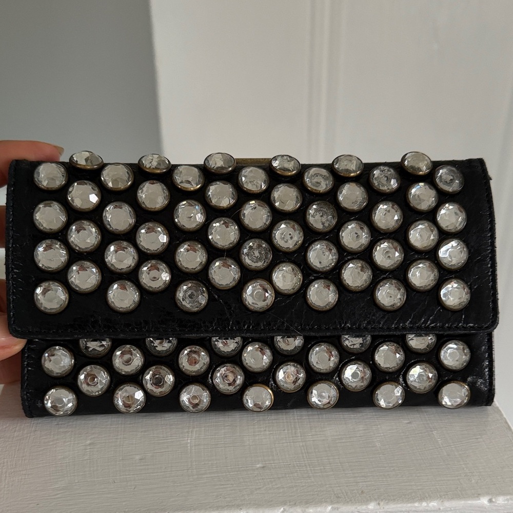 Betsey Johnson Black Crystal-Stud Wallet Rare